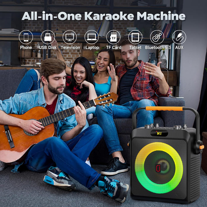 JYX Karaoke Machine mit 2 Mikrofones, Tragbaren Bluetooth Lautsprecher mit RGB-Licht, Karaoke Anlage