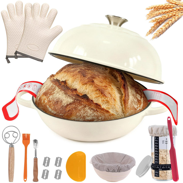 Gusseisen Topf Brot Backen, Brotbacktopf mit Gärkorb &amp; Handschuhe