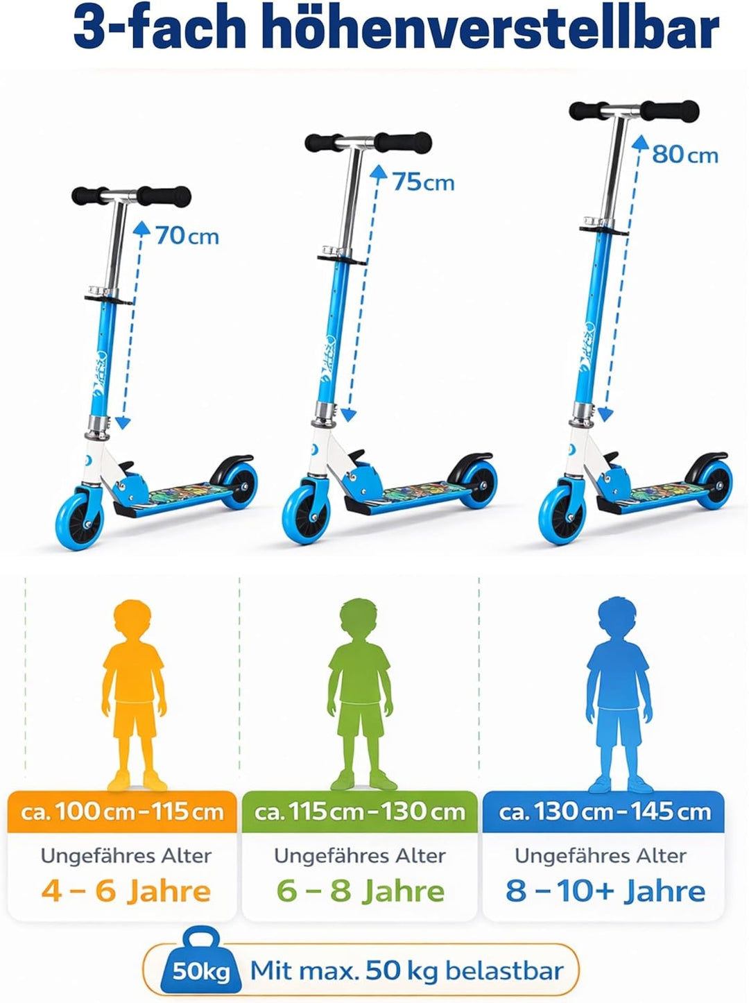 Best Sporting Scooter Kinder I klappbarer Tretroller I pink-weiss oder blau/schwarz I hochwertiger C