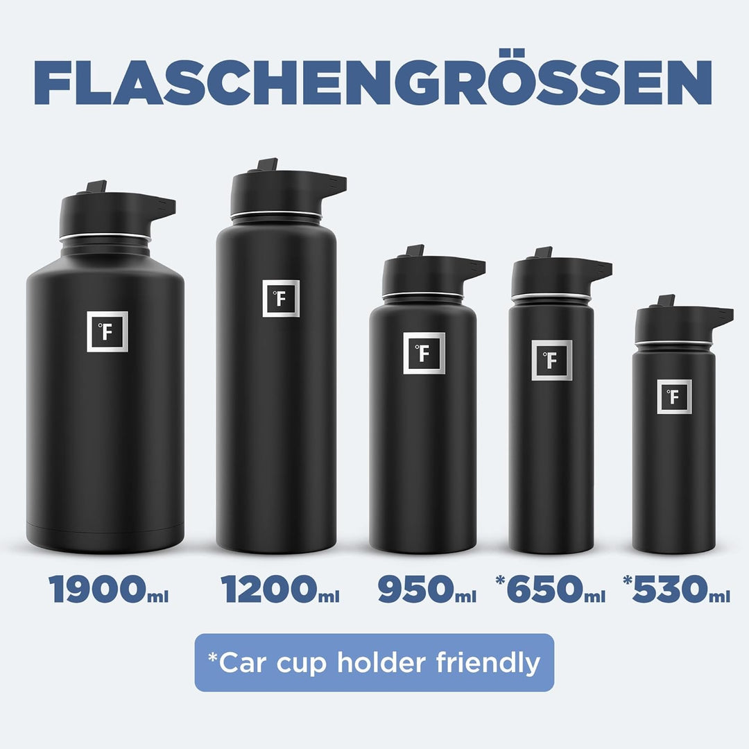 Edelstahl Trinkflasche mit Strohhalm - 650/950/1200/1800 ml - Kohlensäure Geeignet Auslaufsicher Dop