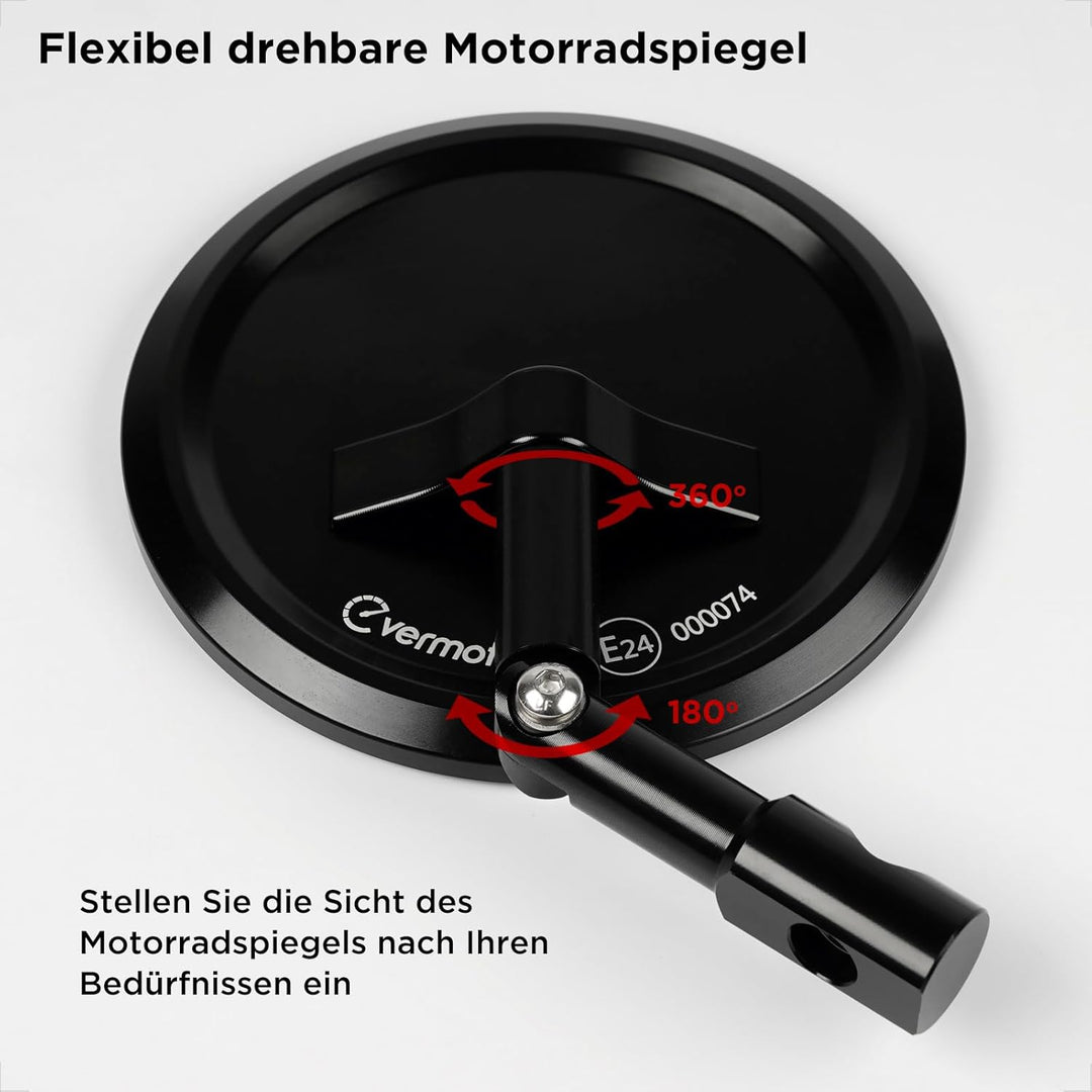evermotor Lenkerendenspiegel, E-geprüft, 360°Drehbar Motorrad Spiegel | CNC-gefrästem Aluminium, 7/8