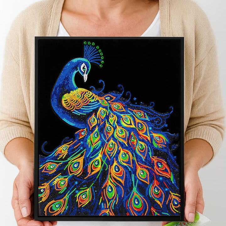 DIAMOND DOTZ 2594357 Original 5D Diamond Painting Set, Neon Pfau, mit Neonfarben und Samt, DIY Diama