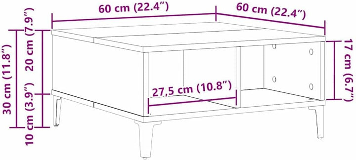 vidaXL rustikaler, brauner, quadratischer Couchtisch | Solides Altholz | Innenbereich mit Zwei einge