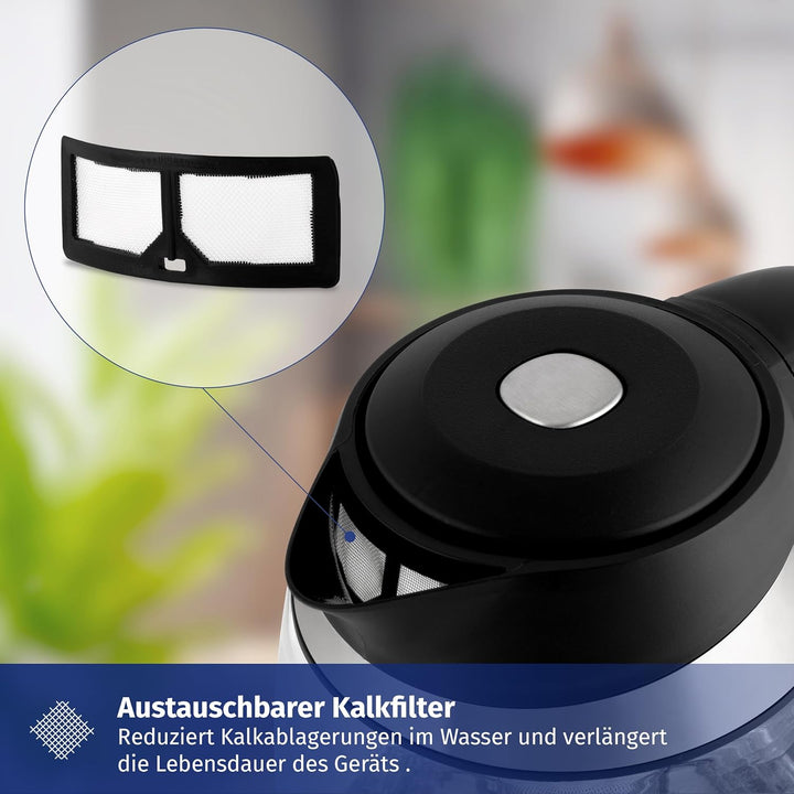 Wasserkocher 1,8L mit Temperatureinstellung 60°C bis 100°C | aus hochwertigem Borosilikatglas | BPA-