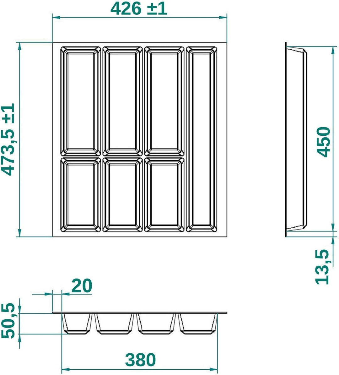 Orga-Box® IV UNIVERSAL Besteckeinsatz Besteckkasten silbergrau für 50er Schublade (473,5 x 426 mm)