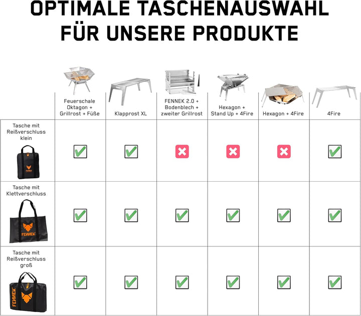 FENNEK Tasche | Zubehör für die Mobile Feuerschale Hexagon und 4FIRE aus Edelstahl | für Camping, Tr