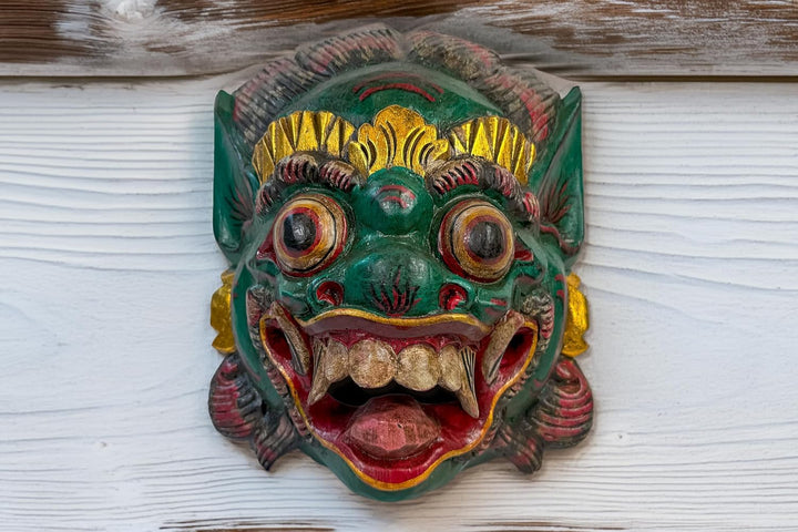 Maske Löwe Raksasa aus Holz 30 cm, Holz-Maske aus Bali, Wandmaske
