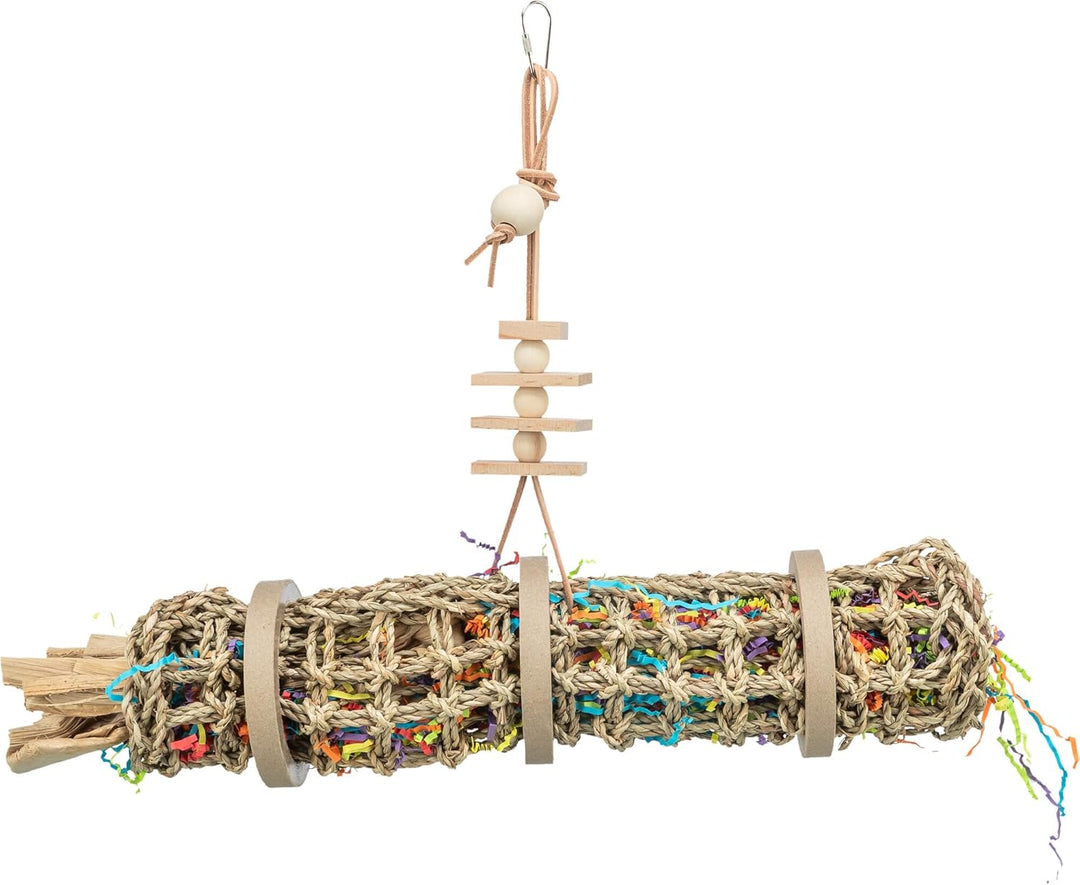 TRIXIE Naturspielzeug für Vögel zum Einhängen - aus Seegras, Holz und Papier - auch zum Befüllen mit
