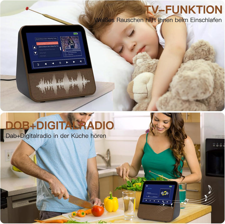 HassoKon Digitaler Tragbarer Fernseher DVB-T2, 1080P HD Mini TV DAB+,DSP Digitalfernsehen USB Mediap