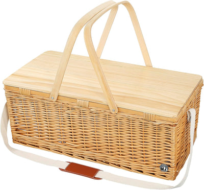 cilio Picknick-Korb Palermo, Für 4 Personen, Geflochtener Korb mit Deckel aus Kiefernholz, Picknickk