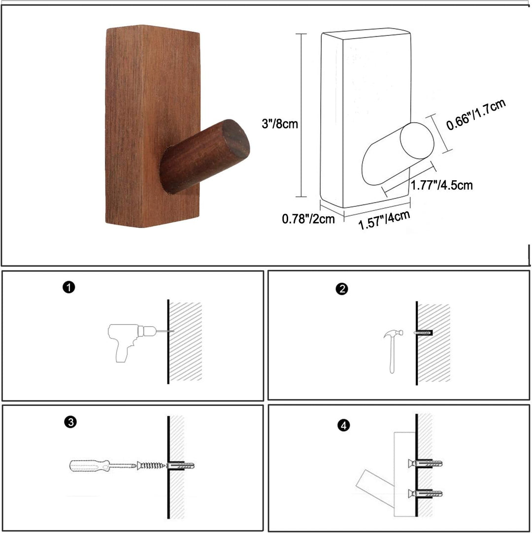 HomeDo 4Pack Selbstklebend Wandhaken Holz, Kleiderhaken, Dekorative Garderobenhaken, Vintage Gardero