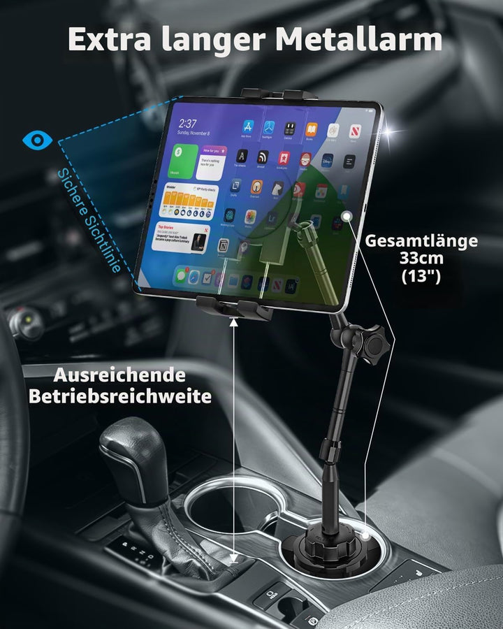 Flexibel Tablet Halterung Getränkehalter Auto [Aluminium Verstellbarer Magic Arm] KFZ LWK Wohnmobil