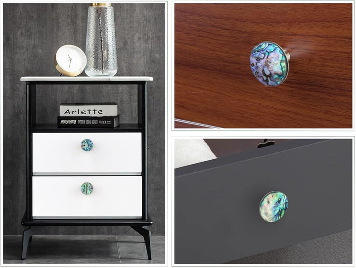 mookaitedecor Satz von 4 Runde Form Abalone Shell Cabinet Knobs mit Schrauben, dekorative Stein zieh