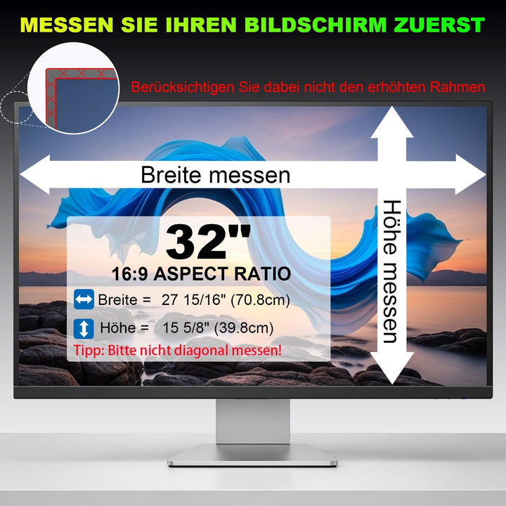 Sichtschutzfolie für 32 Zoll 16:9 (70.8x39.8cm) Monitor - Blaulichtfilter & Blendschutz, Abnehmbar B