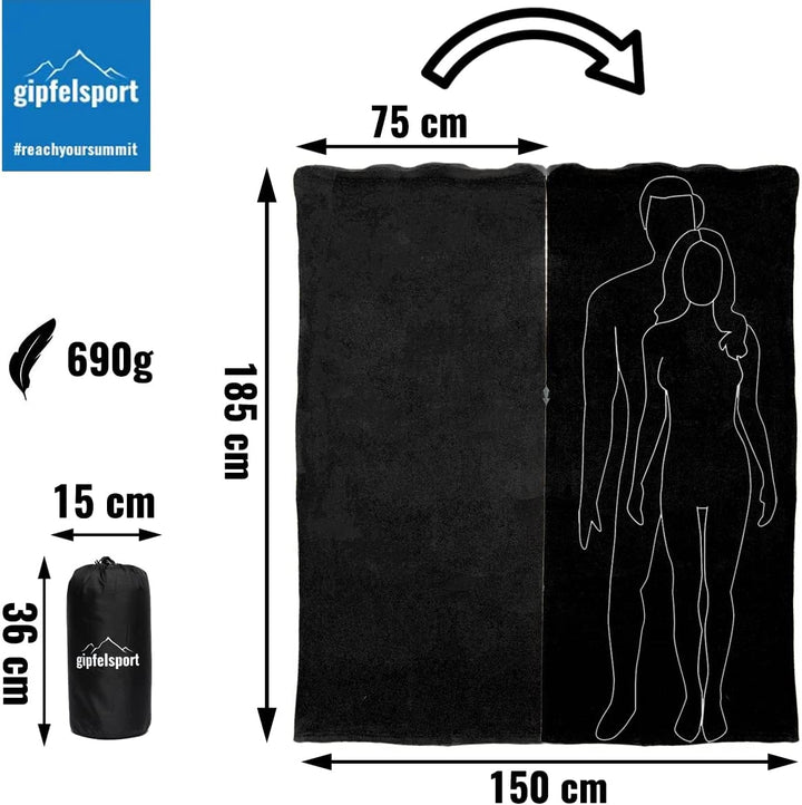 gipfelsport Mikrofaser Fleece Decke mit Schlafsackfunktion I Grösse 185 x 150cm, ca. 690 g I Microfa