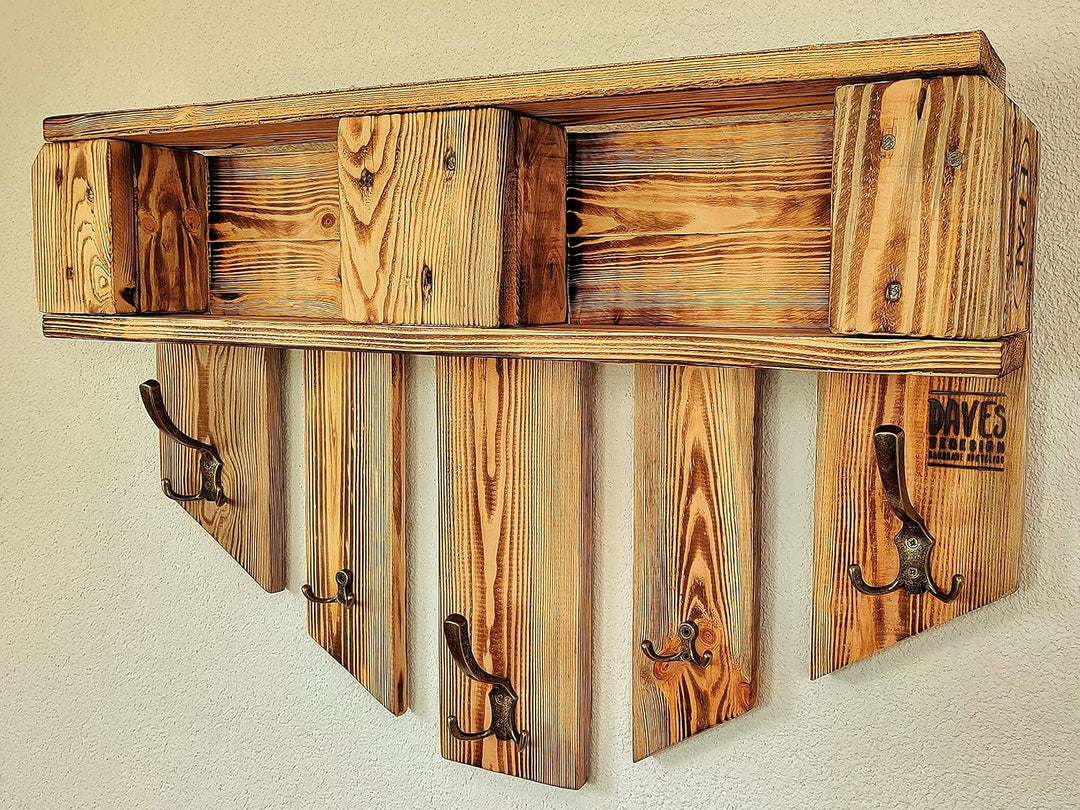 Garderobe Holz mit Ablage Wand-Garderobe aus Paletten mit 5 Kleiderhaken Hutablage Wandregal Eingang