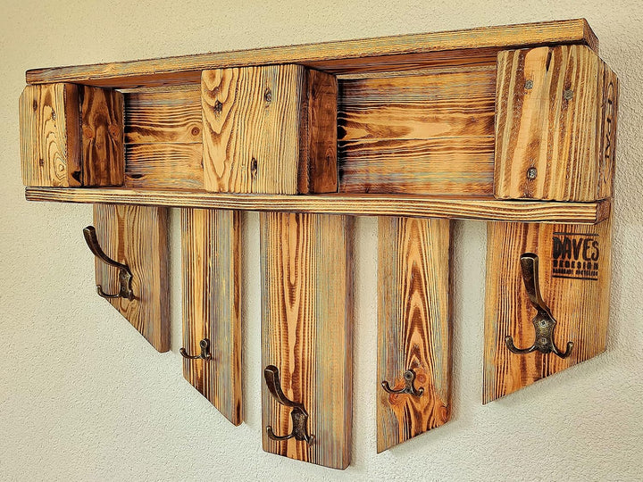 Garderobe Holz mit Ablage Wand-Garderobe aus Paletten mit 5 Kleiderhaken Hutablage Wandregal Eingang