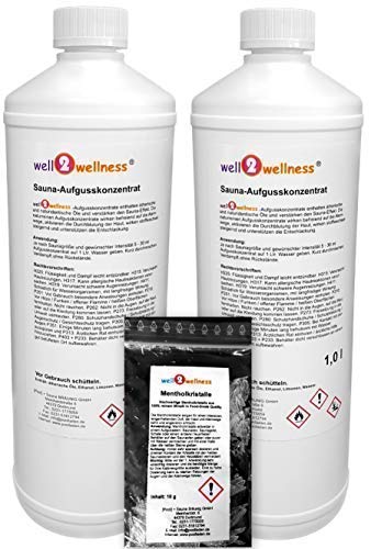 Saunaaufguss Set 2 x 1,0 l von well2wellness® gratis 10g Mentholkristalle - freie Wahl aus über 60 S