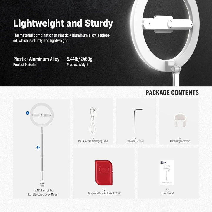 NEEWER Entry Level Version 10" 7W LED Selfie Ringlicht mit Tischklemme Handyhalterung kompatibel mit