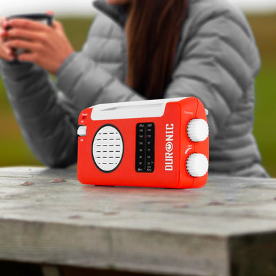 Duronic Hybrid Radio AM/FM - Aufladbar mit Solar, Kurbel und USB - 300mAh Akku - Bis zu 7h Musik mit