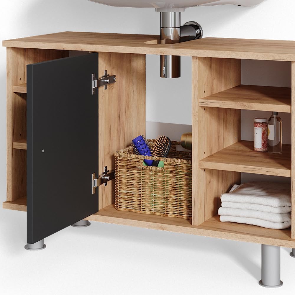 Vicco Waschbeckenunterschrank Fynn, Anthrazit/Goldkraft Eiche, 80 x 54 cm, Anthrazit