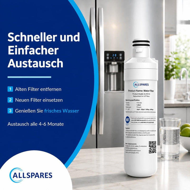 AllSpares Wasserfilter für Kühlschrank geeignet für LG LT1000P / AGF80300704 / ADQ74793501 (1 Stück)
