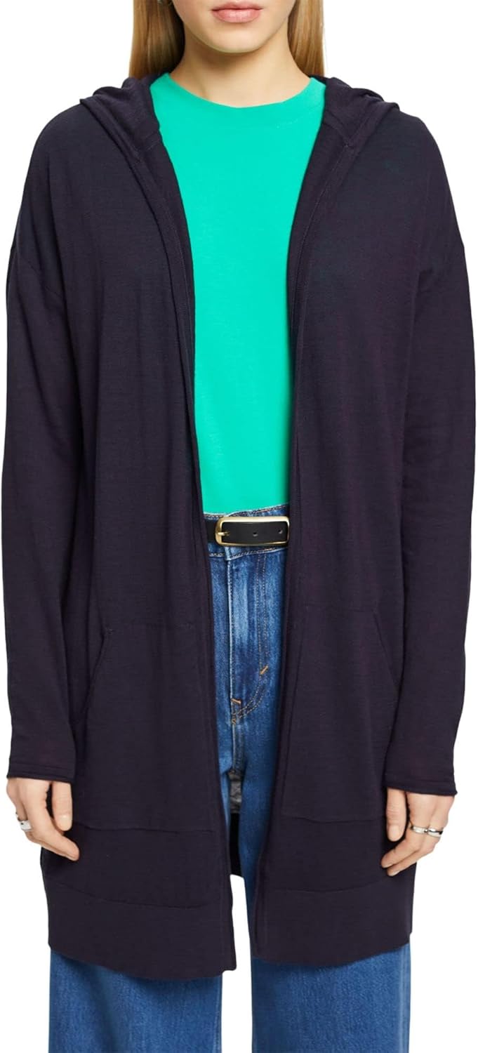 edc by Esprit Strickcardigan aus Reiner Baumwolle mit Kapuze XS 400/Navy, XS 400/Navy