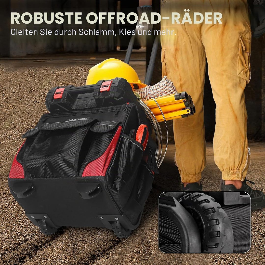 HAUTMEC Professional 37cm Wide Mouth Rolling Tool Storage Organizer Bag mit Teleskopgriff und übergr