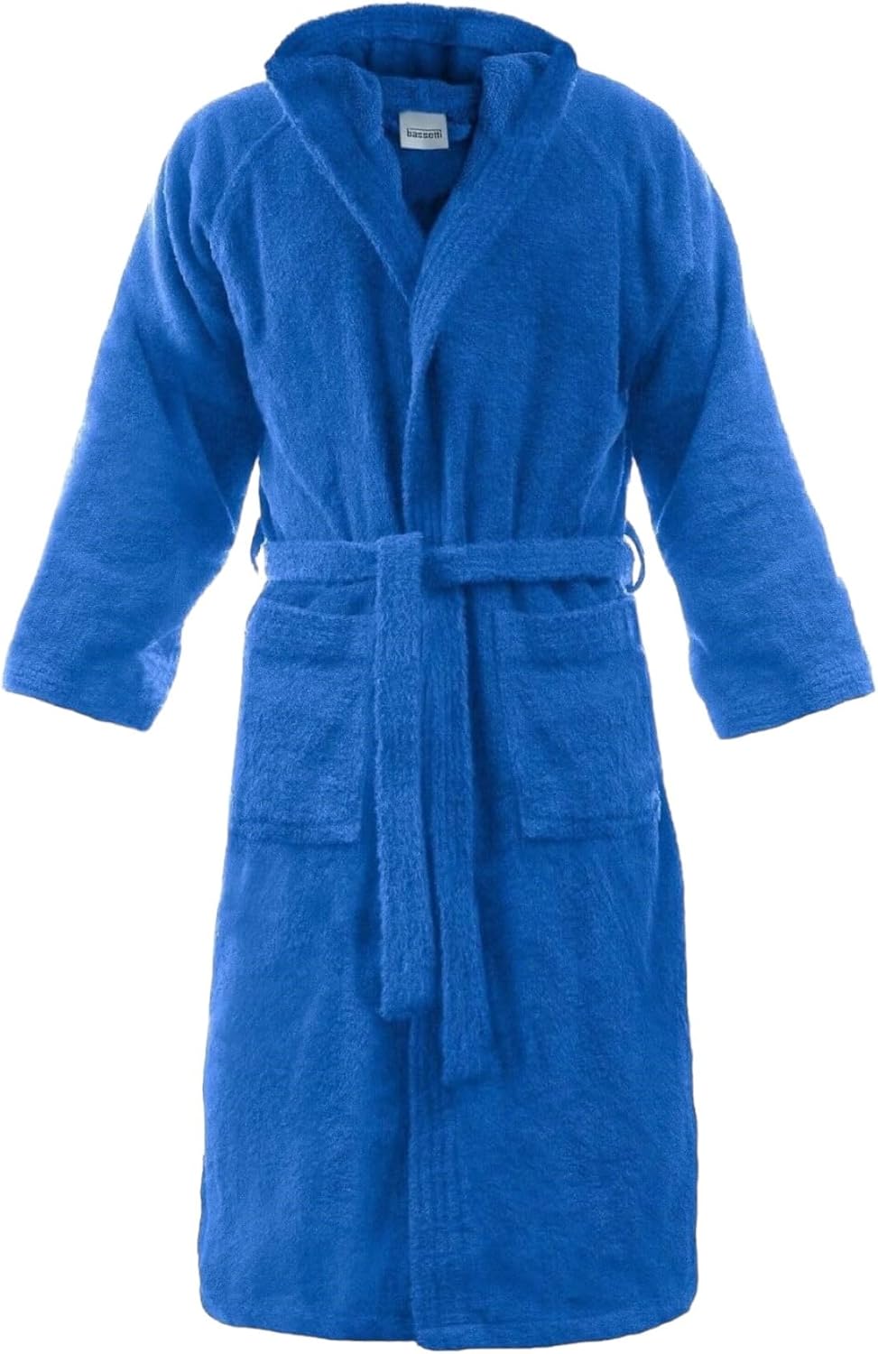 Bassetti Bademantel aus Frottee, 100 % Baumwolle, einfarbig, lang, mit Kapuze und Taschen, sehr saug