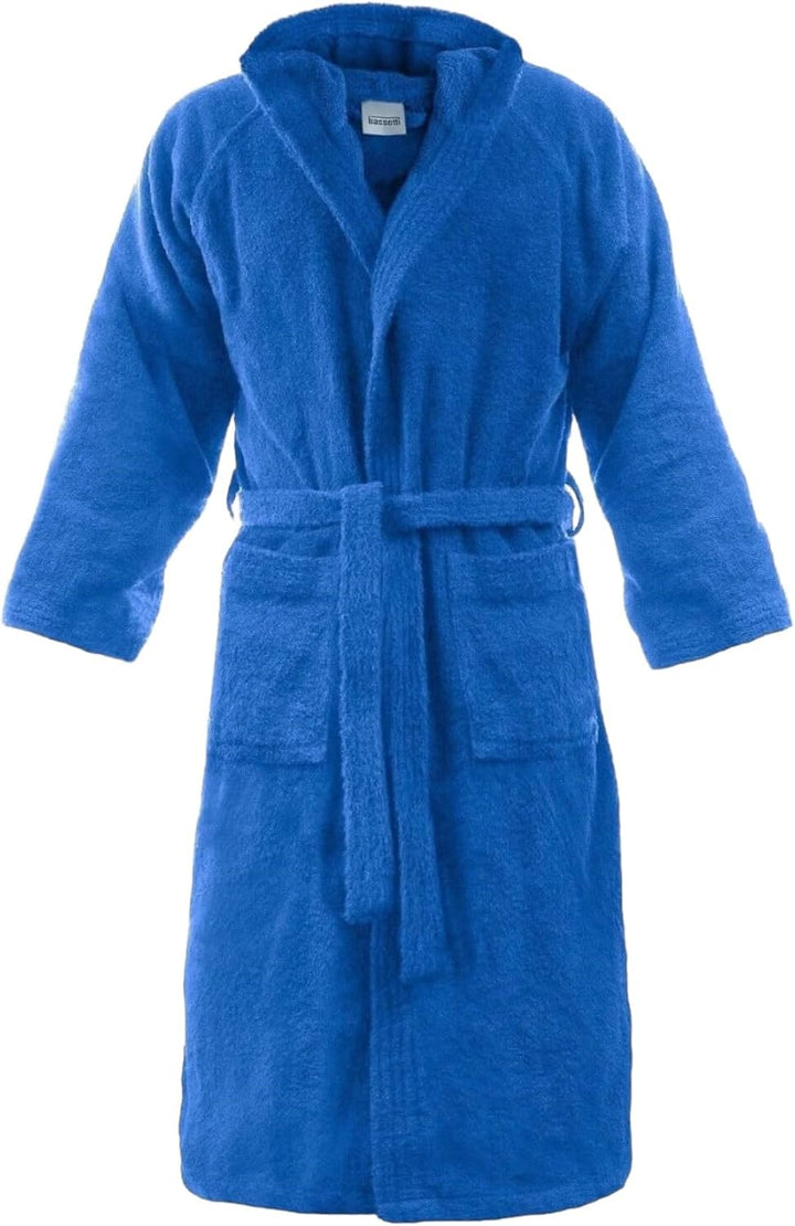 Bassetti Bademantel aus Frottee, 100 % Baumwolle, einfarbig, lang, mit Kapuze und Taschen, sehr saug