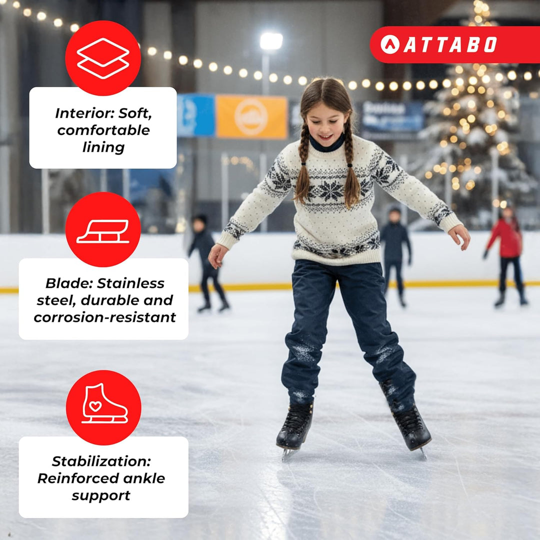 ATTABO Eiskunstlauf Schlittschuhe Kinder ISLA Rosa Grösse 31-36 EU Edelstahlkufe Ideal für Anfänger