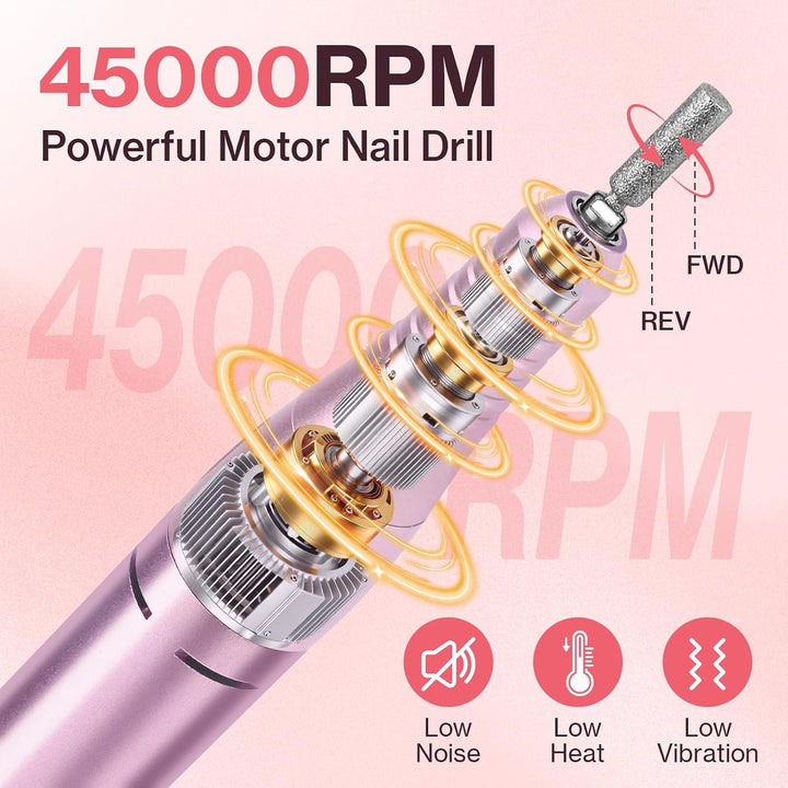 R9 Elektrischer Nagelfräser Nagelfeile für Gelnägel mit Basisständer, 45000RPM Tragbares Nagelfräser