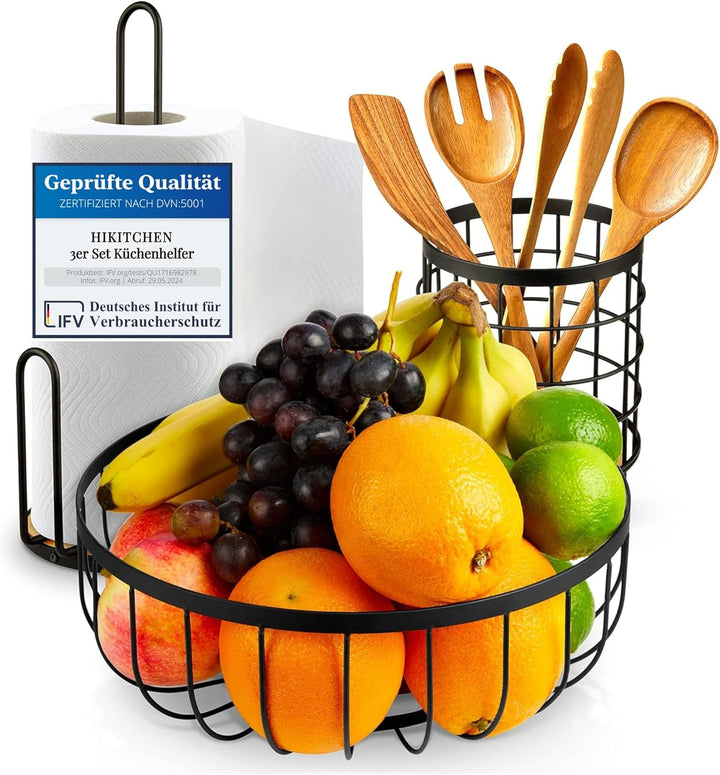 HIKITCHEN® [3er Set Obstkorb Obstschale Küchenrollenhalter Küchenutensilienhalter Utensilienhalter K