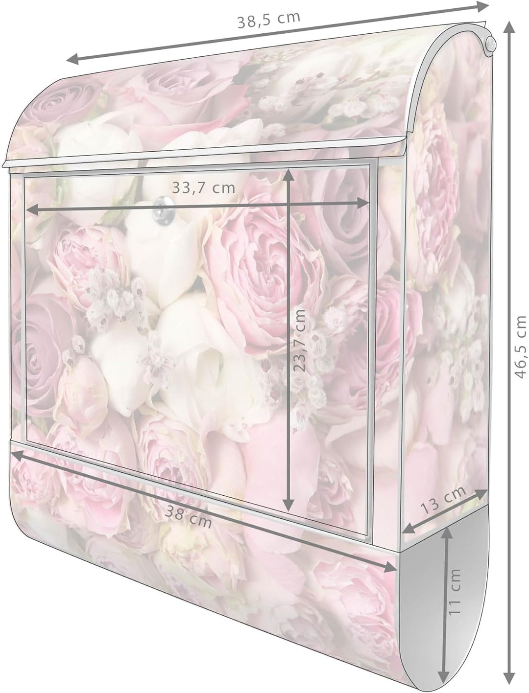 banjado® Design Briefkasten personalisiert mit Motiv Strauss Rosen 39x47x14cm & 2 Schlüssel - Briefk