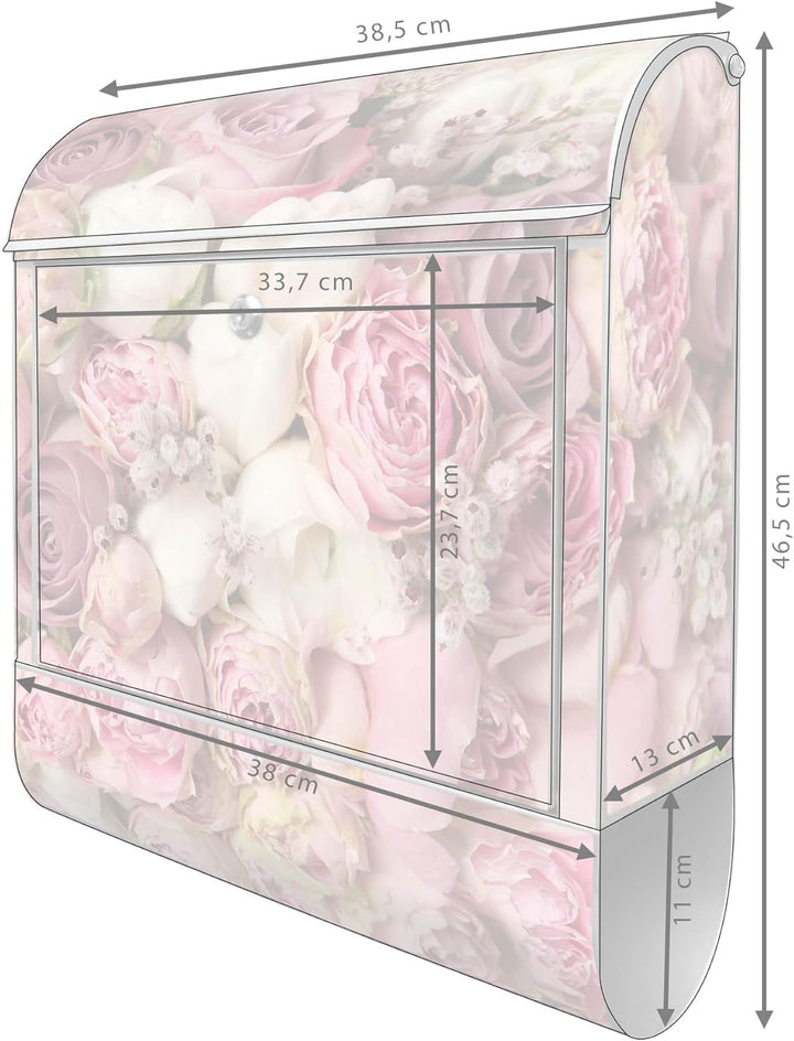 banjado® Design Briefkasten personalisiert mit Motiv Strauss Rosen 39x47x14cm & 2 Schlüssel - Briefk