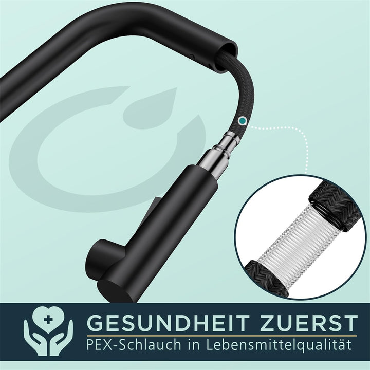 FORIOUS Wasserhahn Küche, Hochdruck Küchenarmatur mit Brause Ausziehbar Armatur, Mischbatterie Spült