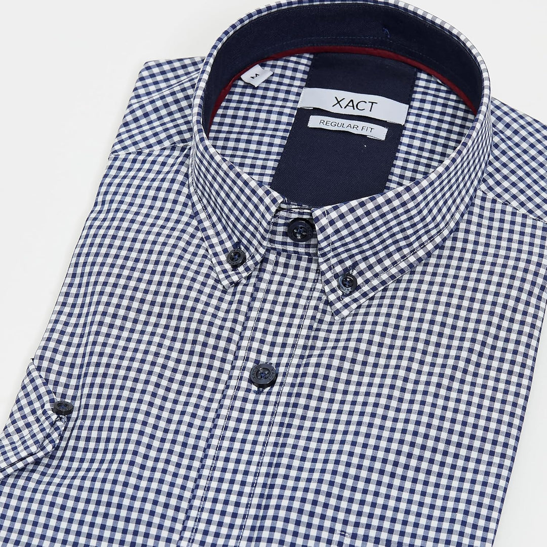 Xact Herren Kurzarmhemd mit Gingham-Karo, Button-Down-Kragen, Normale Passform M Navy/ White, M Navy