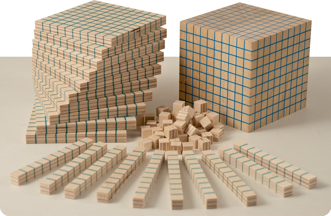 Dida - Set aus 121 Basis-10-Holzblöcken, Montessori Lernmaterial für Mathematik, Multibase Dienes Ar