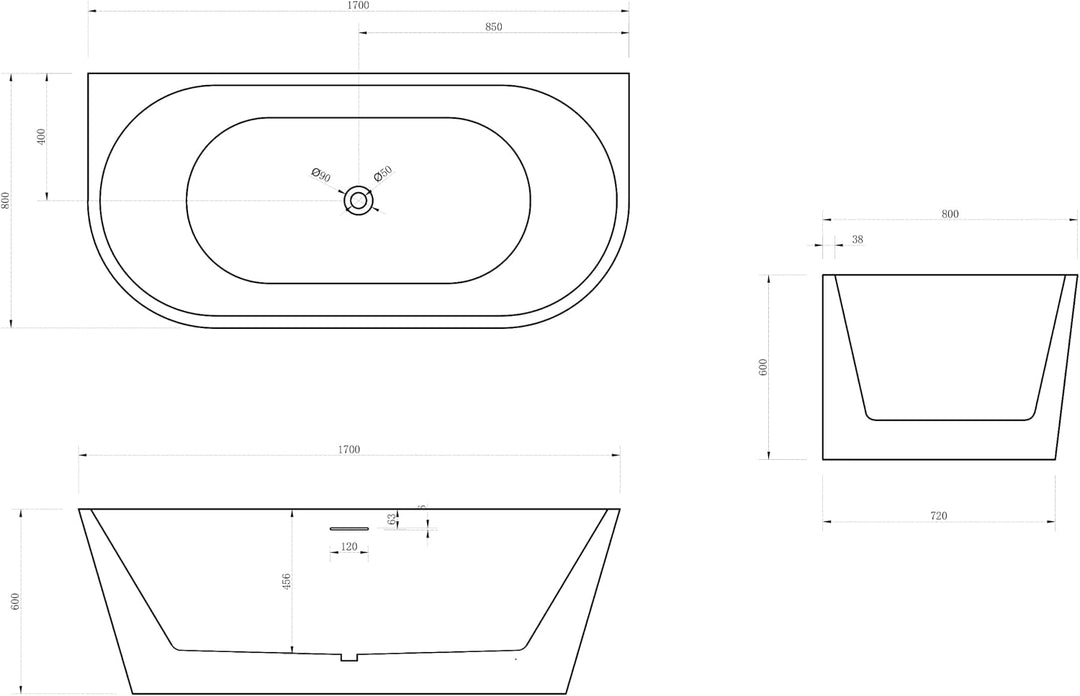BERNSTEIN Freistehende Badewanne aus Sanitäracryl Wanne mit Doppelwandiger Konstruktion 170 x 80 x 5