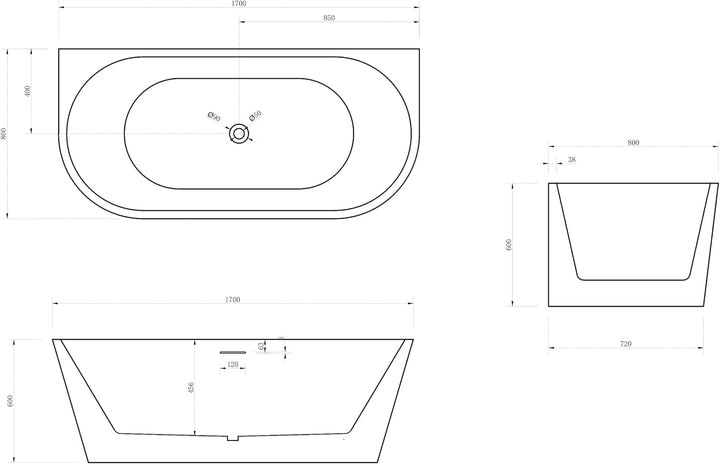 BERNSTEIN Freistehende Badewanne aus Sanitäracryl Wanne mit Doppelwandiger Konstruktion 170 x 80 x 5