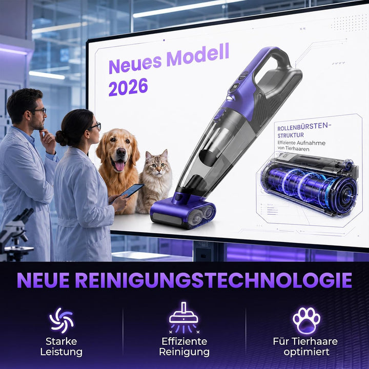Tierhaar Handstaubsauger Akku 28000Pa mit Rotierende Bürstenrolle&amp;LED Licht | Stark Autostaubsauger