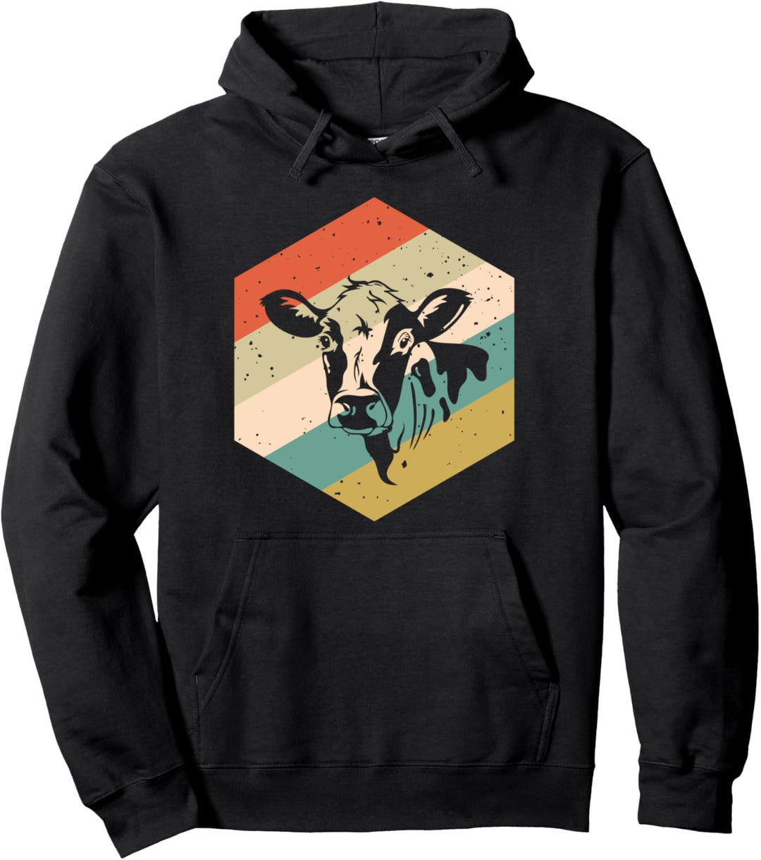 Kuh Retro Hintergrund Bauernhof Landwirtschaft Kuh Pullover Hoodie