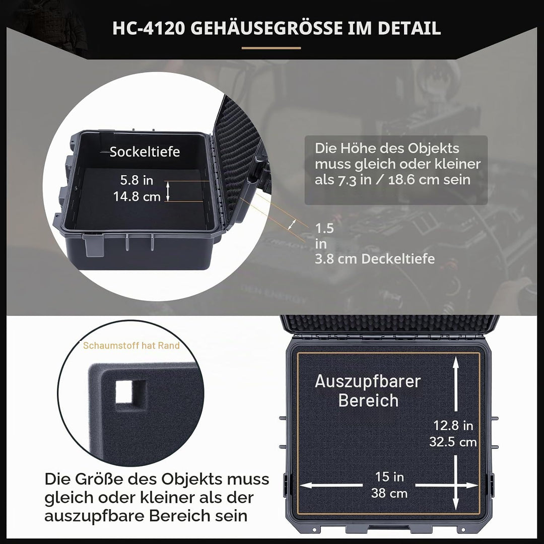 Lykus HC-4120 Wasserdicht Koffer mit Schaumstoff, Innenmass 41x36x19 cm, geeignet für Kamera,Projekt