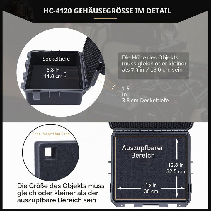 Lykus HC-4120 Wasserdicht Koffer mit Schaumstoff, Innenmass 41x36x19 cm, geeignet für Kamera,Projekt