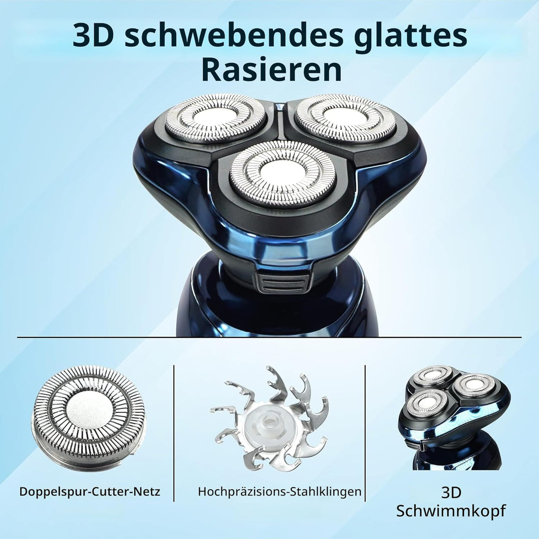 Elektrorasierer Herren 3D Schwimmende Klinge Hautfreundlich, Nass-/Trockengebrauch, Reisesperre, LED