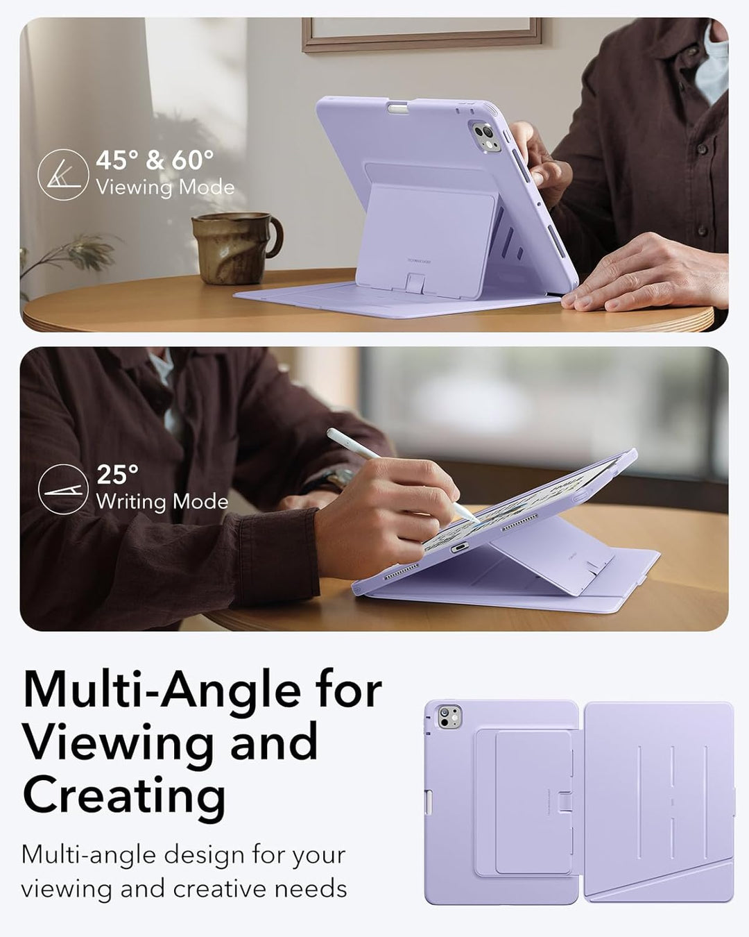 ESR für iPad Pro 13 Zoll Hülle (M5/M4) 2025/2024, Vertikaler Ständer, Multi-Winkel, Ultra-stabile Hü