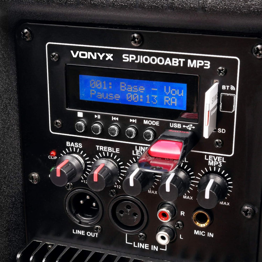 Vonyx SPJ-1000ABT Aktivlautsprecher 400 W mit 10-Zoll-Tieftöner, Bluetooth, MP3-Player und Fernbedie