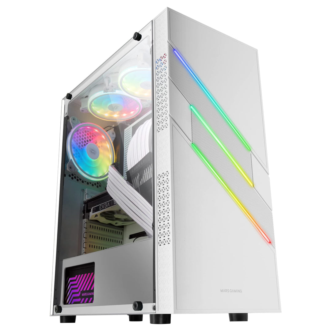 Mars Gaming MC-U3 Weiss, PC ATX XL Gehäuse, Front Triple ARGB, 12cm Lüfter, Gehärtetes Glasfenster,