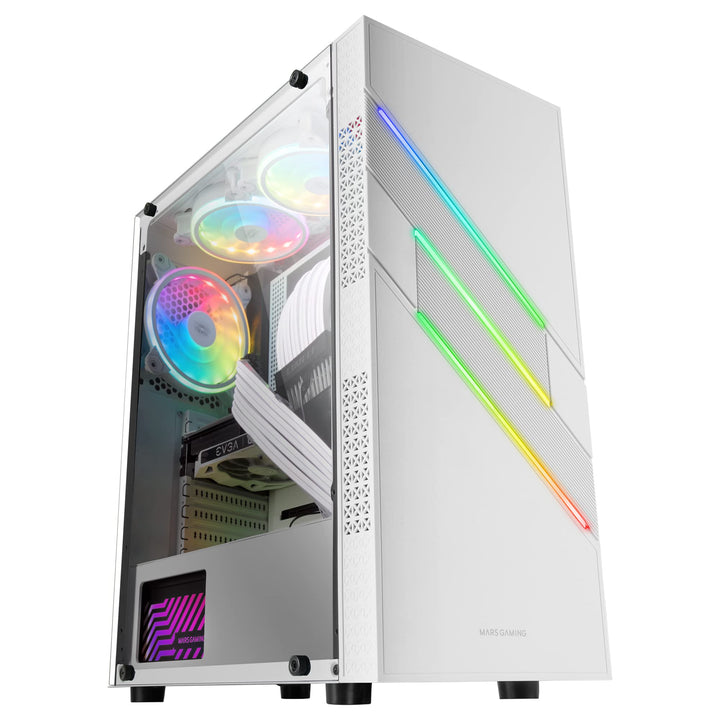 Mars Gaming MC-U3 Weiss, PC ATX XL Gehäuse, Front Triple ARGB, 12cm Lüfter, Gehärtetes Glasfenster,