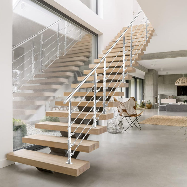Ikodm Handlauf Edelstahl Treppengeländer Aussen &amp; Innen 100 cm, Ø42mm mit 2 Querstreben und Zubehör,